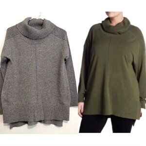 CABLE & GAUGE Cowl Neck Sweater Gray Flecked Speckled Hi-Lo Hem Tunic Sweater L